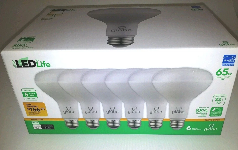Globe Electric Company 8W BR30 Soft White 3000K E26 LED Light Bulb Case of 36 - Image 2 of 4