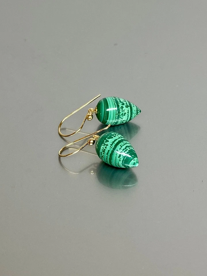 Handmade 925 Sterling Silver Teardrop Malachite Drop Earring Gift 14x10 mm - Image 3 of 4