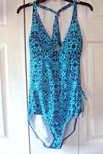 Ladies Bathing Suit Blue floral Size 16 Tropical Escapes
