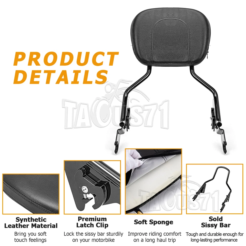 Black Backrest Sissy Bar & Stealth Rack For Harley Road Glide Street Glide 09-25 - Imagem 2 de 4