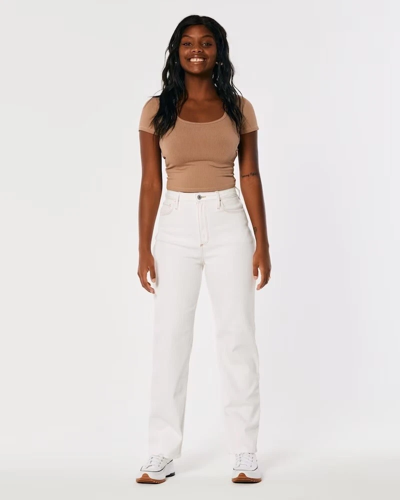 Hollister Curvy Ultra High Rise Dad Jeans NWT Cream