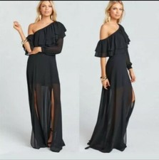 Show me your Mumu NEW Emma Ruffle Maxi Dress Black X-Small