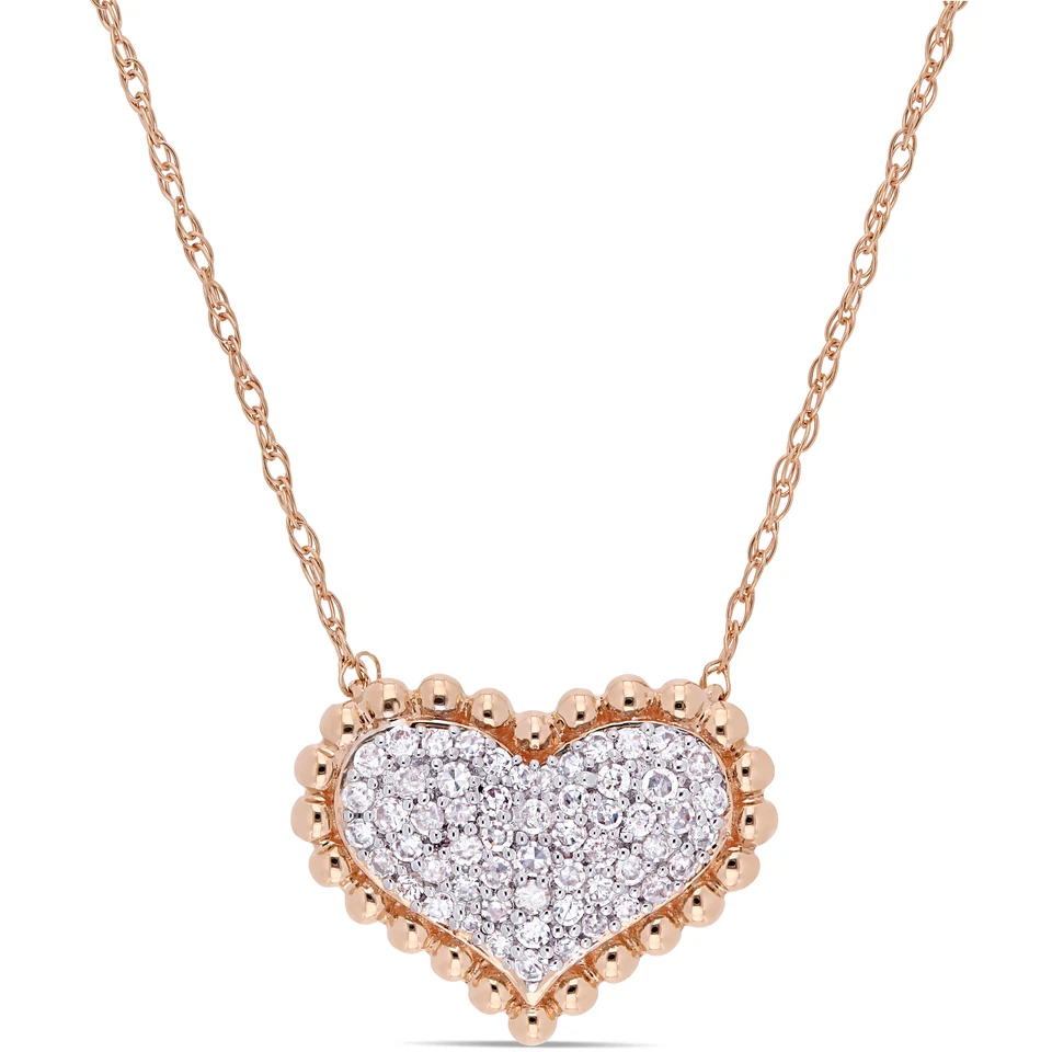 Colgante corazón halo racimo de diamantes TDW de 1/4 quilates de oro rosa de 10 k Amour