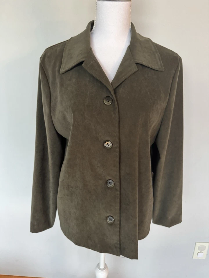 Blazer de gamuza sintética Briggs New York vintage | mediano | usado en excelente estado | verde oliva  Foto 4 de 4