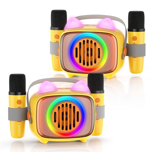 Karaoke Machine for Kids, Mini Portable Bluetooth Speaker with 2 Wireless