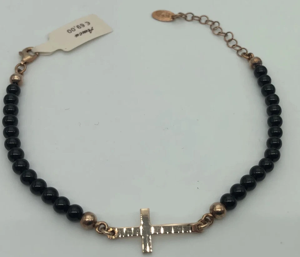 Pulsera AMEN Ónix Y Cruz Plata Vino Rosado - Imagen 4 de 4