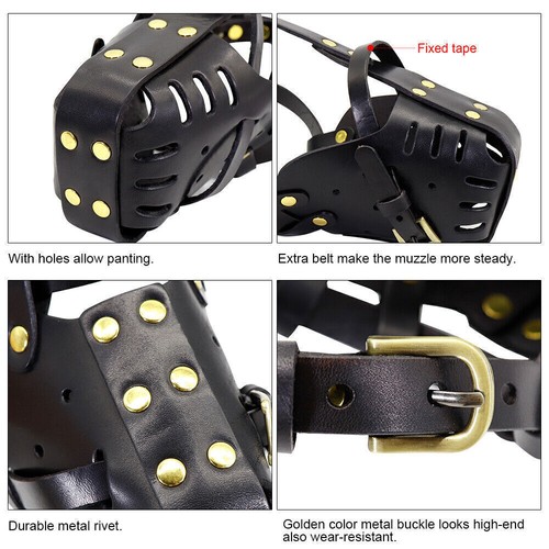 Leather Pitbull Dog Muzzle Doberman German Shepherd Secure Basket Black Brown - Picture 5 of 14