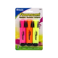 Bazic Fluorescent Highlighter Assorted Colors (3 Pack)