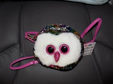 TY Flippables Sequin Plush Purse Owen Owl 6 Ways To Wear NEW