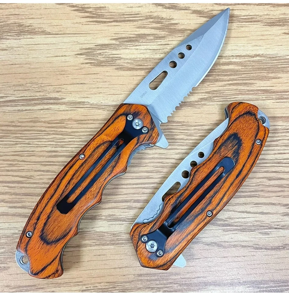 NAVAJA PLEGABLE TÁCTICA 8" MARRÓN MANGO MADERA ASISTIDA POR RESORTE Blade Assist Foto 3 de 4