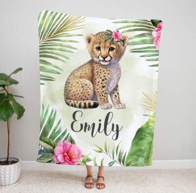Personalized Baby Fleece Minky Blanket With Name,Custom Cheetah Newborn  Blanket