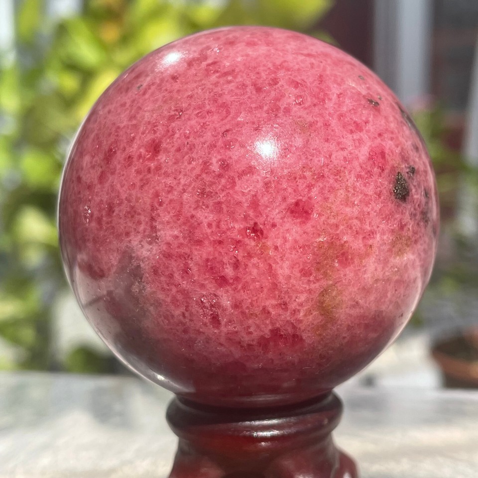 328g Natural Red Black Rhodonite Quartz Crystal Sphere Mineral Healing ...