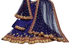 Indian Purple Net/Mesh Hand Embroidered Lehenga 3pcs Set Bridal Party Wear Dabka