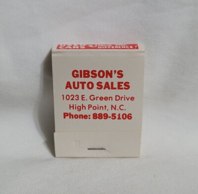 Vintage Matchbook Gibson's Auto Sales Dealership High Point NC Advertising Full