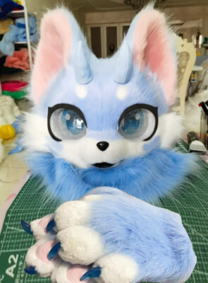 Fursuit Husky Fox Mascot (head + PAWS) Halloween Party Fur Cosplay 39#