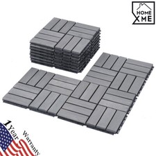 12"x12'' Interlocking Deck Tiles Checker Pattern Acacia Wood Outdoor Flooring