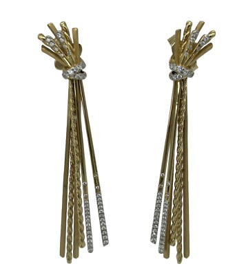 David Yurman 18k Gold Pave Diamond Angelika Drop Earrings 0.57tcw Set