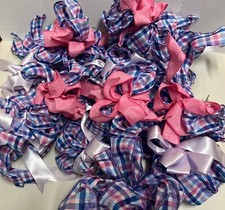 12 Blue, Pink And White Plaid Bows For Party Decorations, Baby Showers