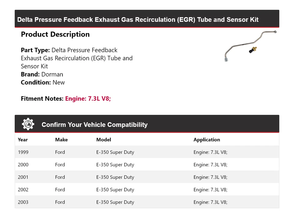 Kit de retroalimentación de presión Delta 2000 para Ford E-350 Super Duty Dorman EGR 1999-2003 Foto 2 de 4