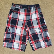 FADED GLORY Boys Plaid Cargo Shorts Blue/Red 16
