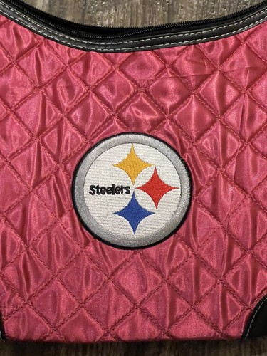 Pittsburgh Steelers NFL Quilted Tote Purse Pink Black Little Earth Production - Picture 2 of 10