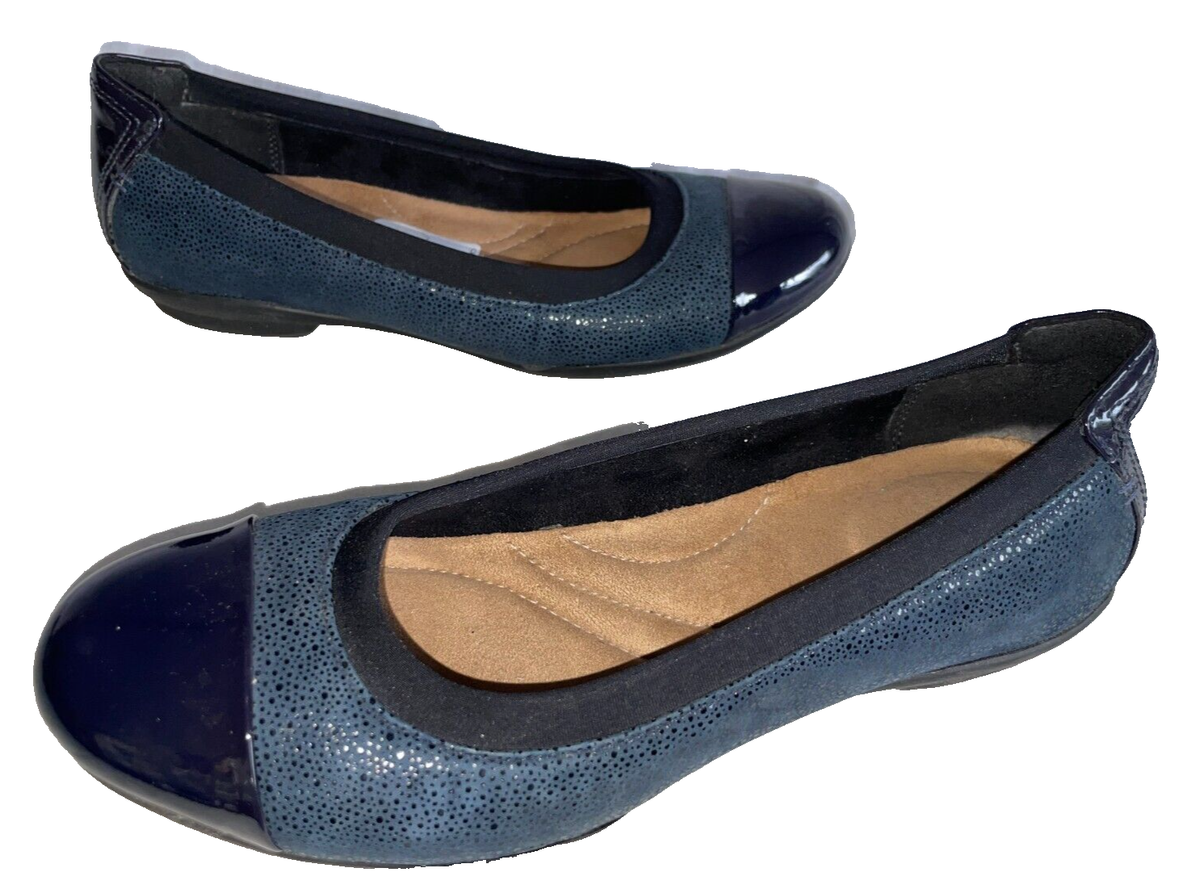 Clarks Navy Blue Neenah Garden Cushioned Pumps Ballet Flats