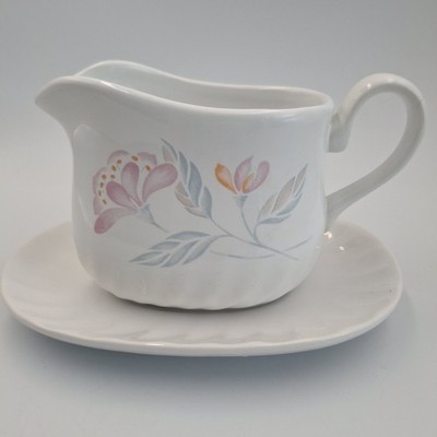Corelle Coordinates Pink Trio Stoneware Creamer and Saucer Set Floral Pink Blue