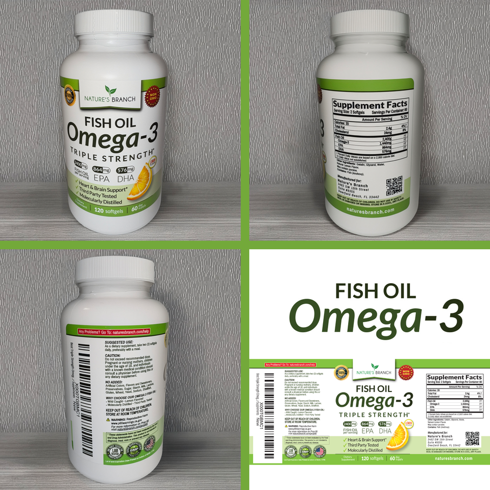 BEST TRIPLE STRENGTH OMEGA 3 FISH OIL PILLS 2400mg HIGH POTENCY | LEMON ...