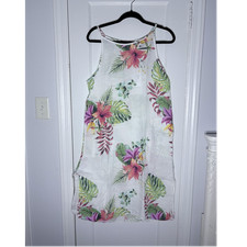 Lungo L'Arno Floral Sleeveless Shift Dress 100 Linen White Multicolor S