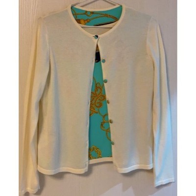 CURASTYLE Twin Set Cardigan & Tank Top Size 40 Silk Cotton Nautical Scarf Print