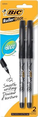  BIC Roller Glide Deco, Fine Point, 2 Pens 2-Count, Black