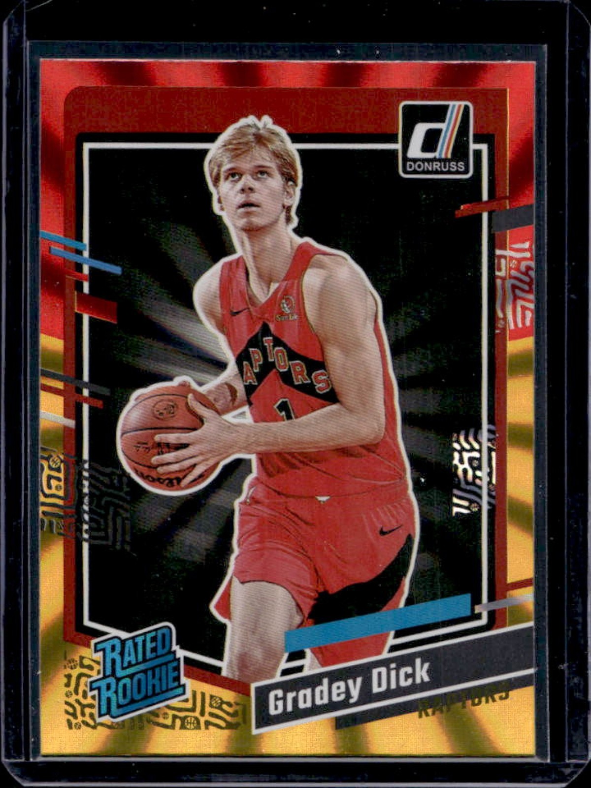 2023-24 Donruss Gradey Dick Red and Gold Laser Holo Rated Rookie #247 Raptors
