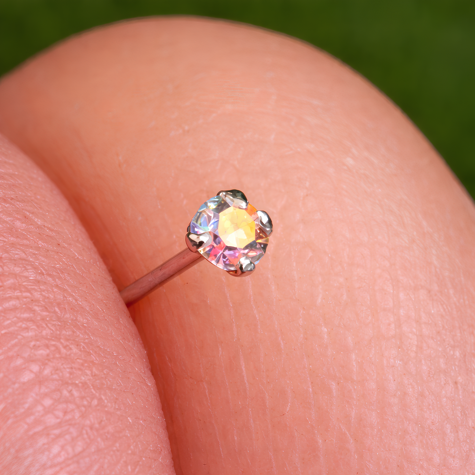 Nose Stud Tiny 1mm AB CZ Sparkly Gemstone 925 Silver L Bendable Body Jewellery