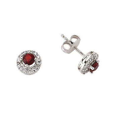 Silber Jewelco London rot CZ Halo Ohrstecker