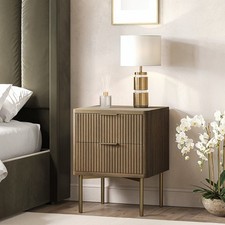 Dark Wood Ribbed 2-Drawer Bedside Table - Valencia VLC020