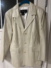 NWT Terry Lewis Classic Luxuries 3-Button Genuine Leather Jacket Ivory Size XL