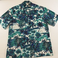 Vintage Made In Hawaii Hawaiian Shirt Aloha Pineapples Palm Trees Sz Large