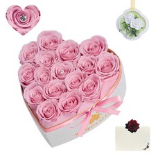 Valentines Day Gift Luxury Preserved Real 16 Pink Roses Forever Flower Box