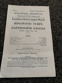 Ringwood Turfs V Eastbourne Speedway Programme 8/8/1954
