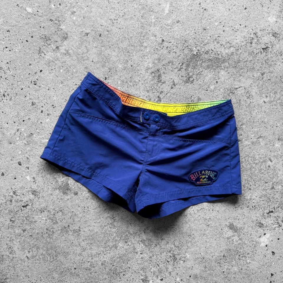 Pantalones Cortos de Natación Billabong Mujer Vintage Años 80 Azul Degradado Logo Grande Talla 10, M Foto 2 de 4