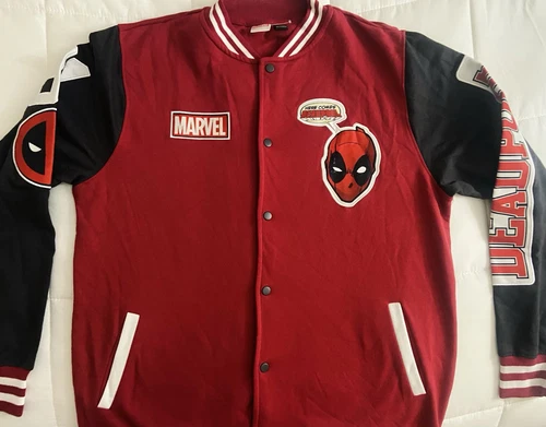 NEW Marvel Studios Deadpool Lightweight Varsity Jacket Red/Black Men’s Size L video thumbnail
