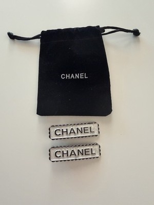 Chanel White & Black Enamel Vintage Hair Clips Set Of 2