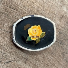 Vintage Yellow Rose of Texas Enamel Belt Buckle Black Silver Tone BB7006 Oval