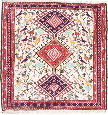 Kelim Werni Teppich 87x86 cm handgewebt Wolle Persien Unikat Neu