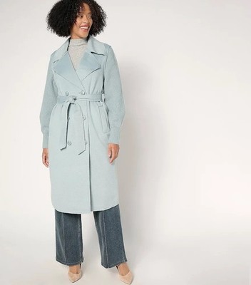 Thread Collective Mixed Media Double Face Coat with Knit Dusty Blue Sz: L