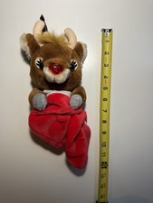 Vtg Applause Rudolph the Red Nose Reindeer in Stocking Musical Pull String Plush