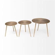 Mercana Reva I 24 x 21 Round Top Gold-Toned Metal Cast Aluminum Accent Table