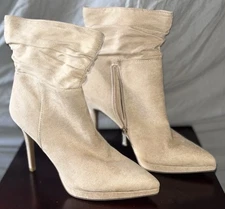 Jessica Simpson Suede Tan Ankle Boots Size 7.5 Side Zip Stiletto Heel