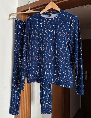 QED London Pyjama M Blau Rot Zuckerstangen Blogger Style