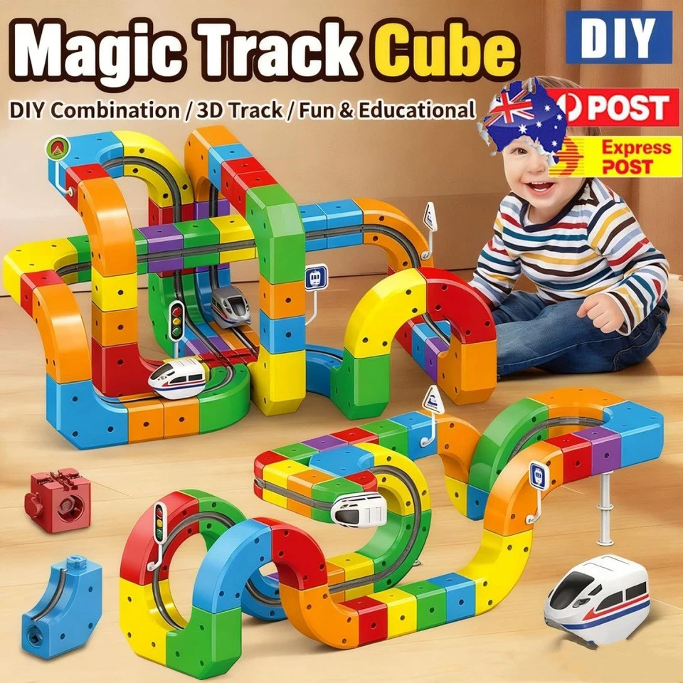Rail & Electric Car Set Magnetic Track Race Car Train Model Kids Toy Xmas Gift